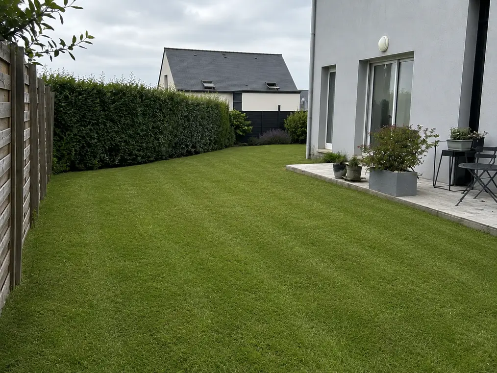 Pelouse après tonte et finitions à Saint-Grégoire
